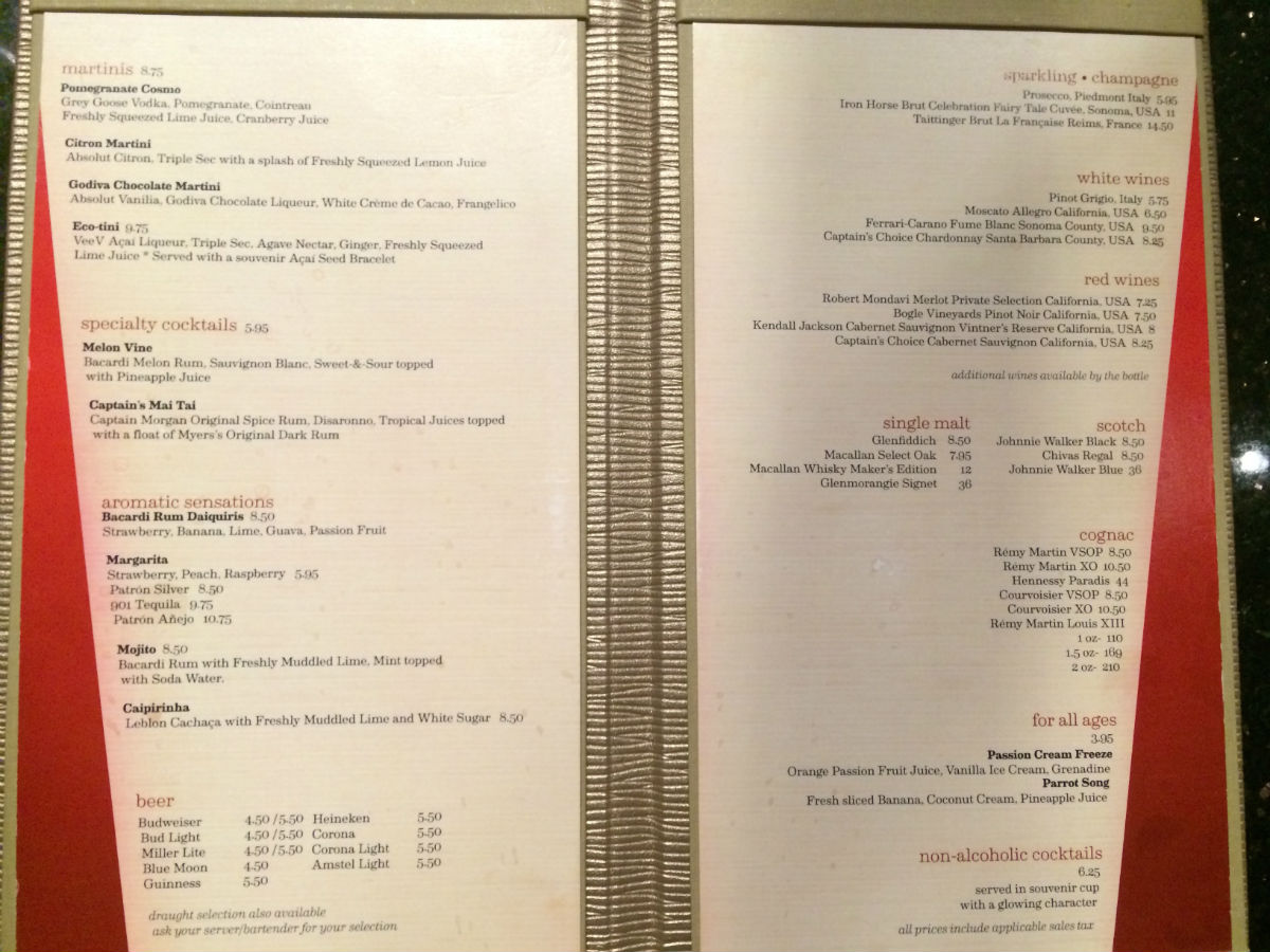 Live from the Disney Dream Bar Menus 687, Evolution, District