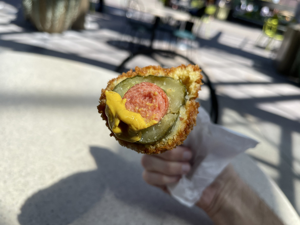 REVIEW Disneyland Resort’s Pickle Corn Dog With Peanut Butter
