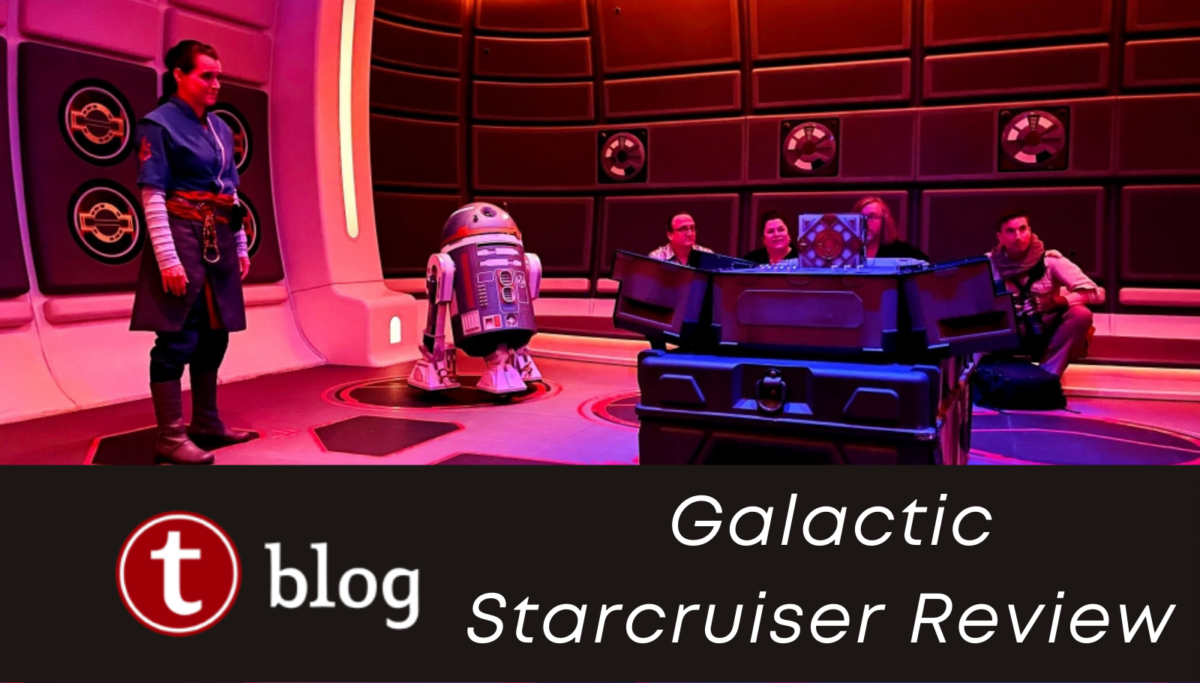 Galactic Starcruiser Review Cover Image showing R2D2-style droid and resistance member with guests