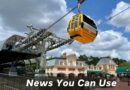 Disney World operational updates article cover showing a Skyliner gondola arriving at the International Gateway