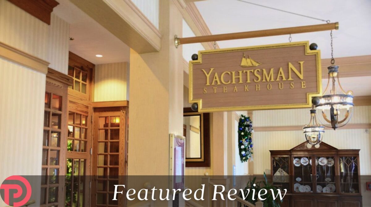 Yachtsman Steakhouse Review cover image showing the entrance to the restaurant with the sign overhead.