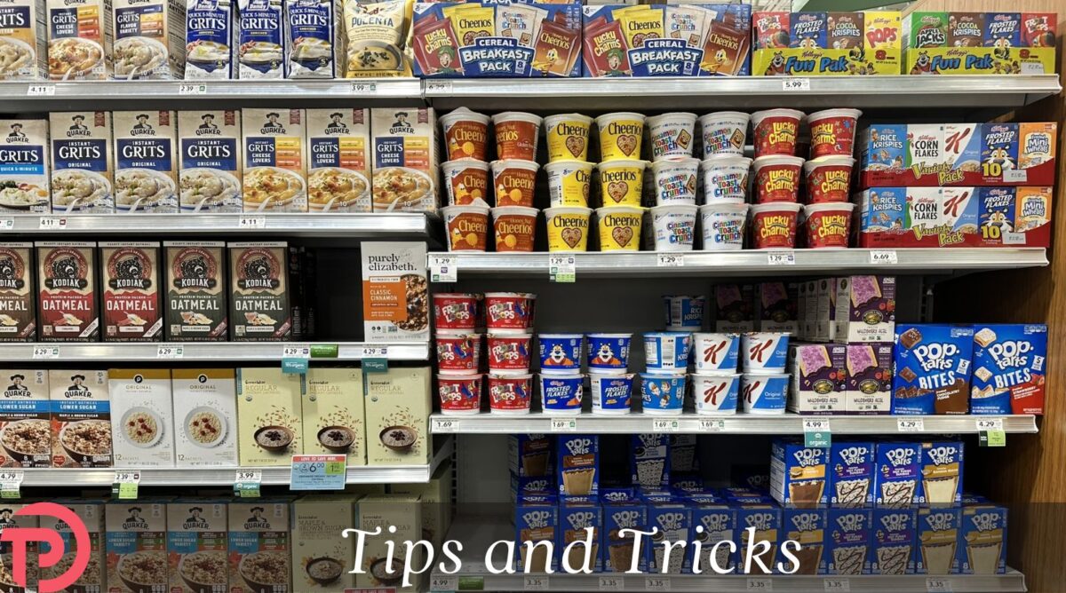 Buying Your Own Groceries at Disney World cover image showing supermarket shelves full of breakfast food