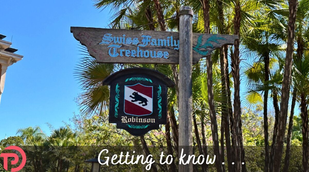 Getting to know Swiss Family Treehouse cover image showing the attraction sign with the Robinson Family Crest