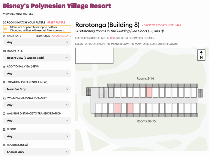 The location of Poly's "Near Bus Stop" rooms that have showers instead of tubs.