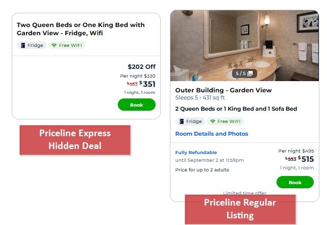 Priceline deals Grand Floridian room type comparison