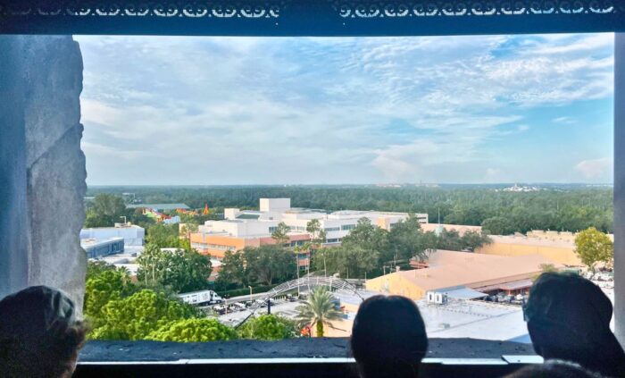 Panoramic view of Hollywood Studios, seen through the elevator window