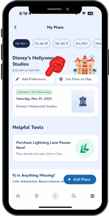 A pointer highlights the Edit Preferences option on the My Plans screen