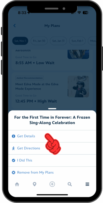 A pointer indicates to tap Get Details on a pop-up menu