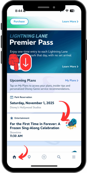 The Frozen Sing-Along show also appears on the upcoming plans section of the home screen