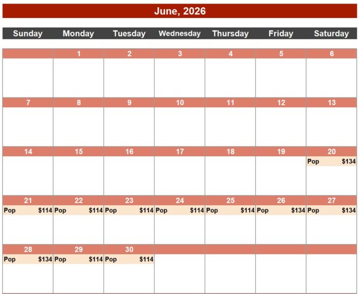 Priceline Hidden Deals Calendar June 2026